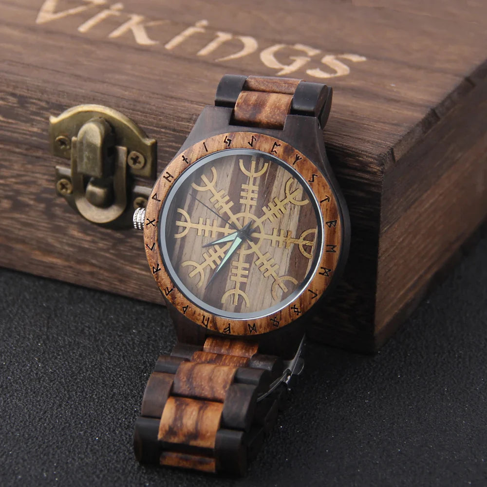 Handmade Woode Runic Circle Quartz Viking Watch