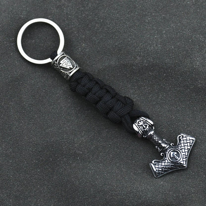 Vikings Keychain Stainless Steel Anchor Pendant Thors Hammer Paracord Norse