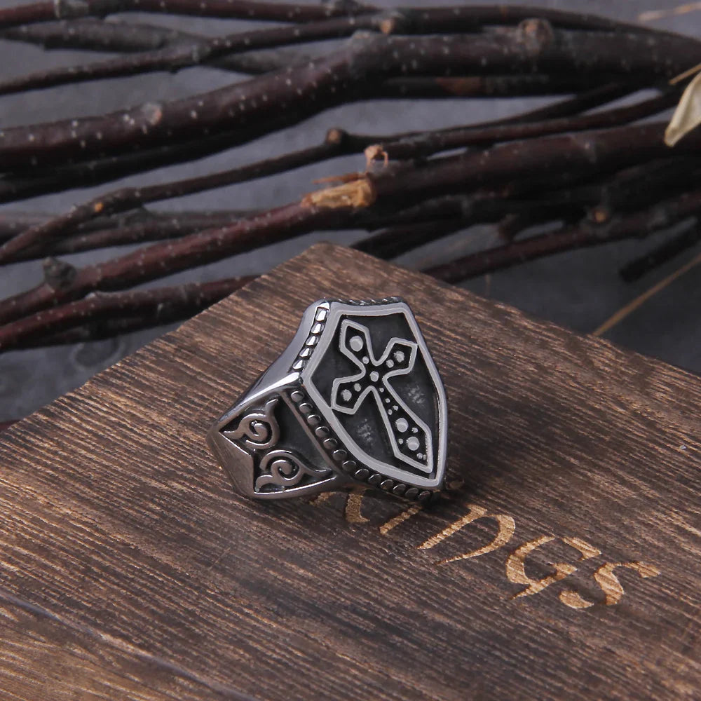 Warrior Cross Shield Knight Templar Viking Ring