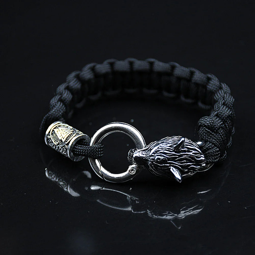 Stainless Steel Celtic Wolf Bracelets Norse Vikings Runes Paracord