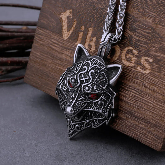 Men's Fashion Nordic Wolf Head Stainless Steel Viking Necklace