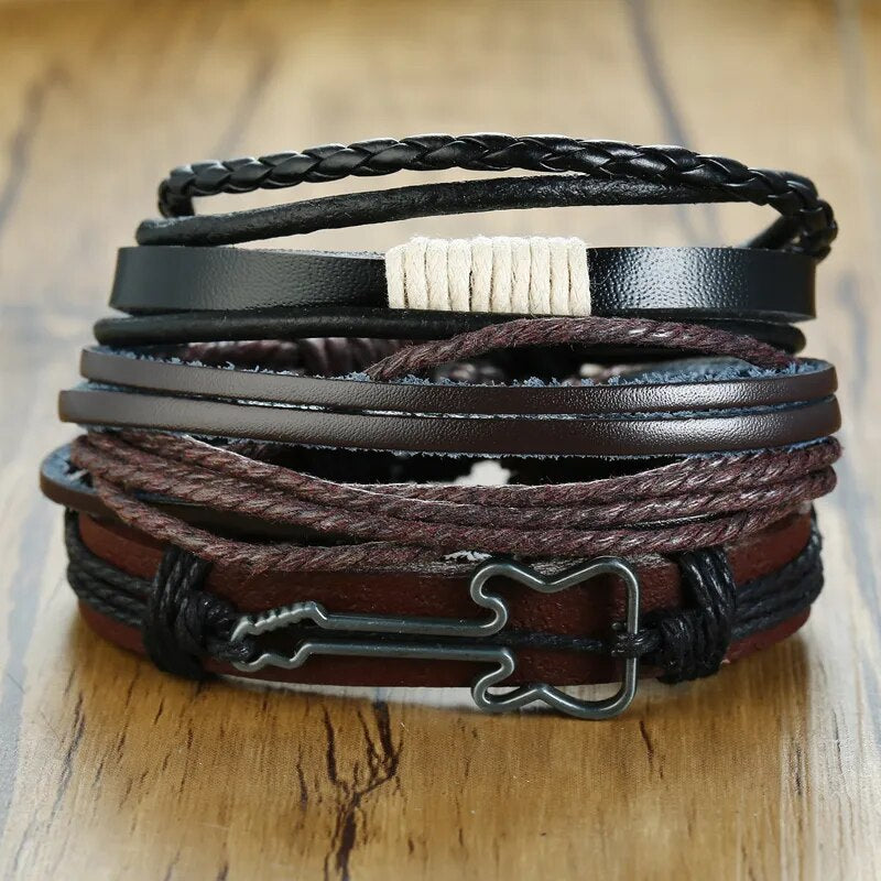 4 in 1 Braided Leather Viking Bracelet