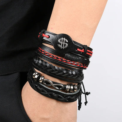 Viking Bracelet Woven Skull Jewelry Adjustable Leather