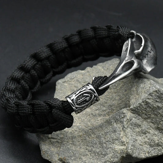 Stainless Steel Viking Odin Raven Skull Bracelet Valknut Teiwaz