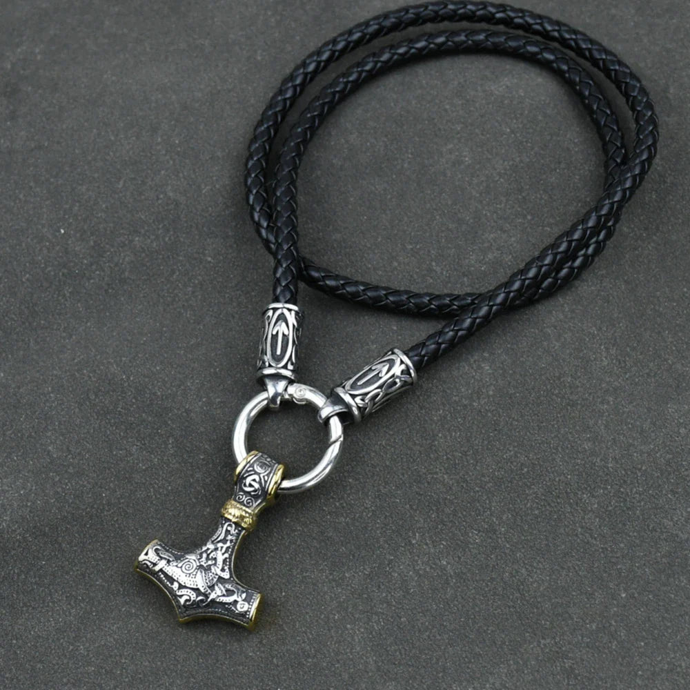 Viking amulet Jewelry Nordic viking rune with thor hammer pendant necklace  with stainless steel -king chain