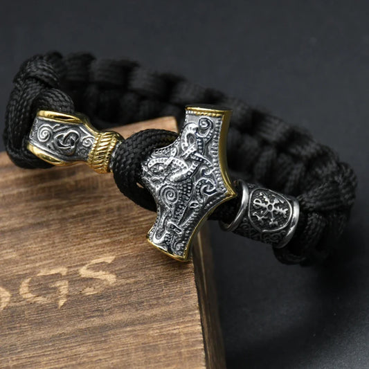 Stainless Steel Viking Thors Hammer Bracelets Paracord Nordic Mjolnir