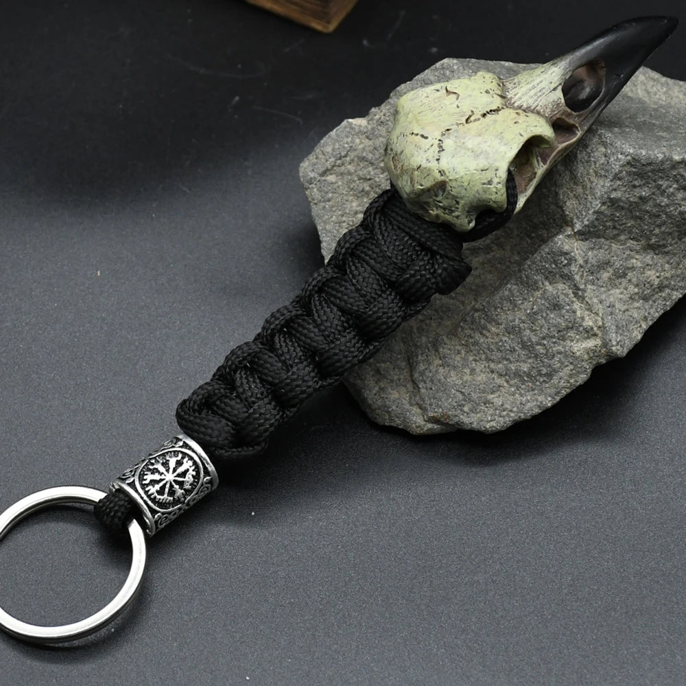 Nordic Raven Skeleton Runes Bead Paracord Keyholder