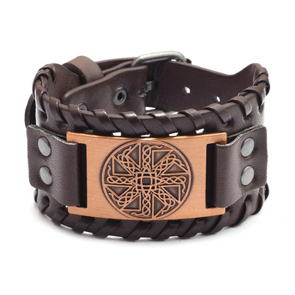 Viking Wide Leather Compass Bracelet