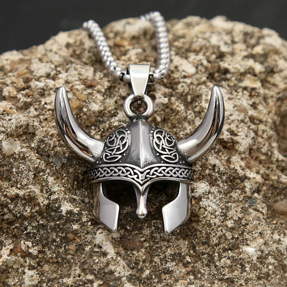 Helmet Mask Pendant for Men Stainless Steel Nordic Celtic Knot Necklace Amulet Jewelry