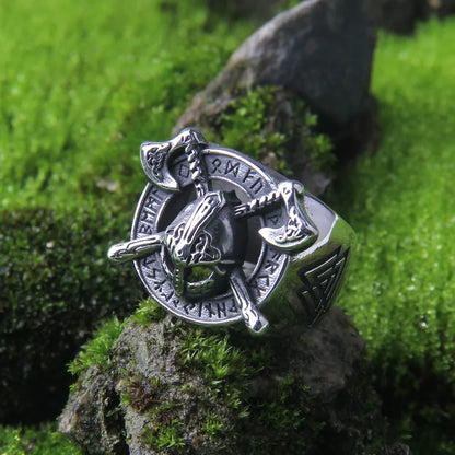 Warrior With Axe On Shield Pendant Viking Ring