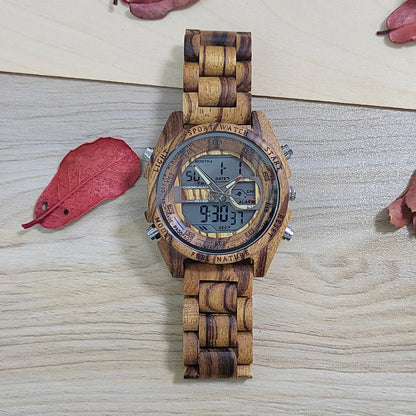 Digital Wooden Quartz LED Alarm Naturalism Sport Viking Watch