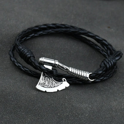 Viking Bracelet Hatchet Braided Leather Jewelry