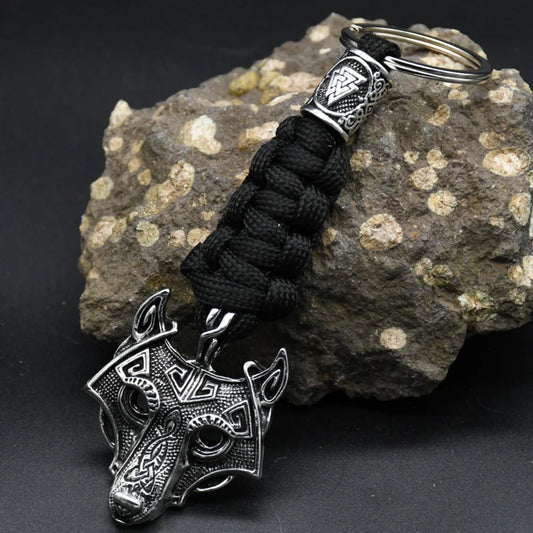 Nordic Wolf Head Keychain Rope Lanyard Vikings