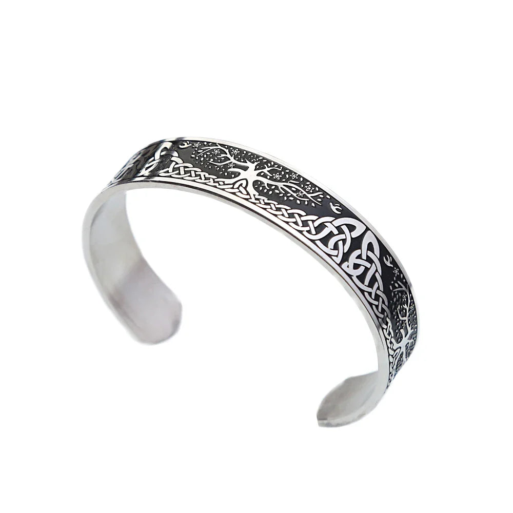 Nordic Tree of Life Bracelet Stainless Steel Viking Celtic Knot Open Bracelets Jewelry