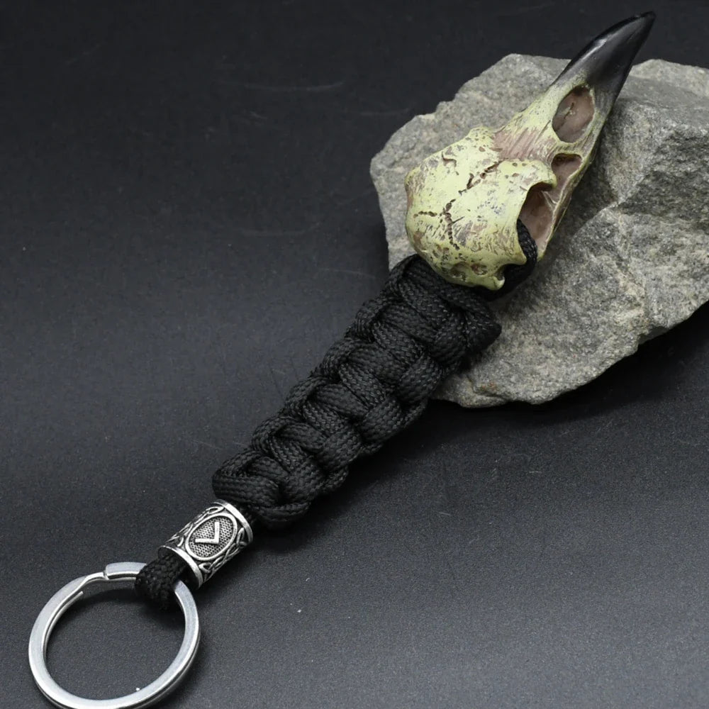 Nordic Raven Skeleton Runes Bead Paracord Keyholder