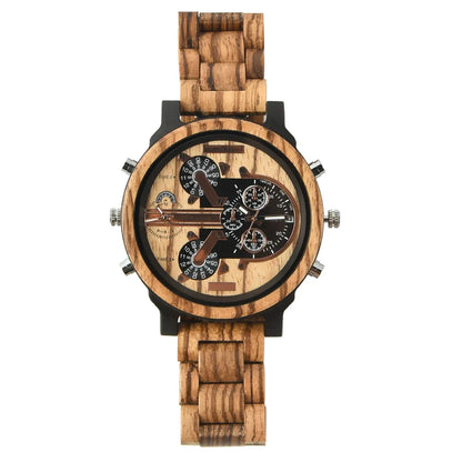 Big Face Large Wood Fashion Quartz Wristwatches Strap Dress Dual Clock Wooden Viking Watch