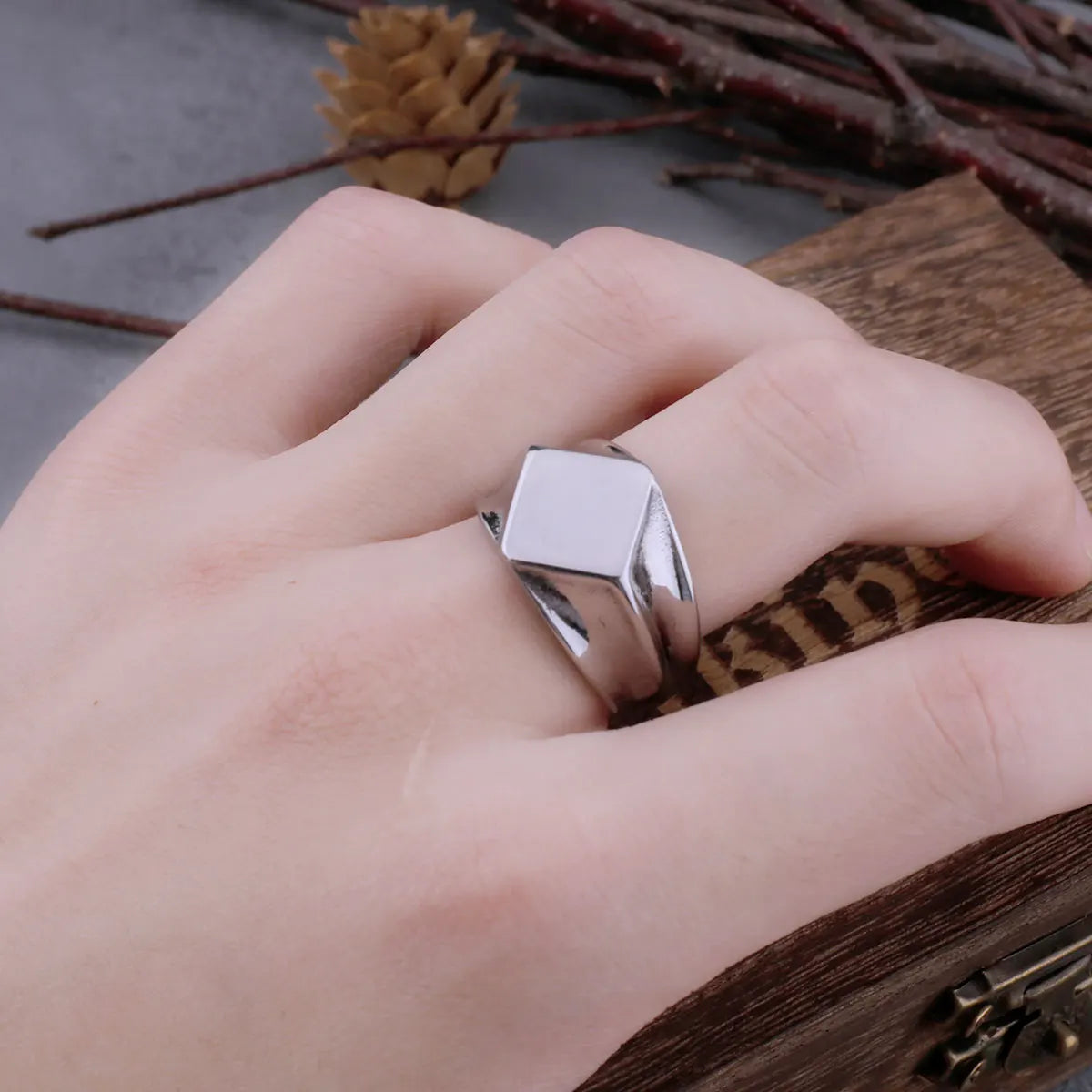 Simple Irregular Flat Top Square Viking Ring