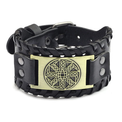 Viking Wide Leather Compass Bracelet