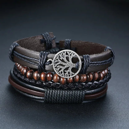 4 in 1 Braided Leather Viking Bracelet