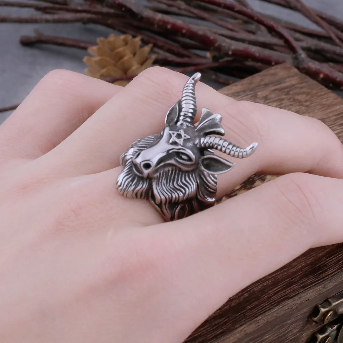 Vintage Gothic Satan Goat Viking Ring