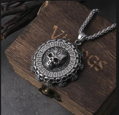 Fashion Valknut Skull Axe Warrior Stainless Steel Viking Necklace