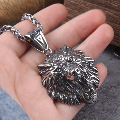 Norse Fashion Animal Stainless Steel Wolf Head Pendant Viking Necklace