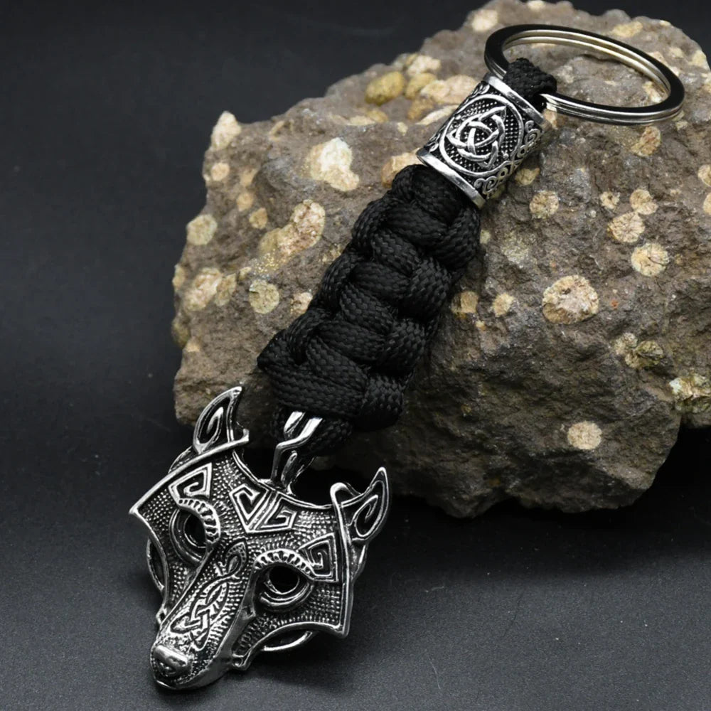 Nordic Wolf Head Keychain Rope Lanyard Vikings