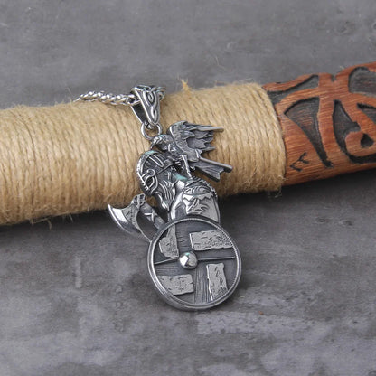 Odin's Raven Axe Pendant Shoulder Standing Raven Viking Necklace