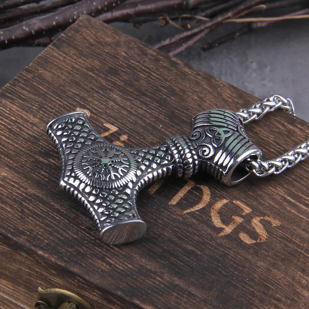 Cool Viking Scandinavian Rune Amulet Mjolnir Necklace