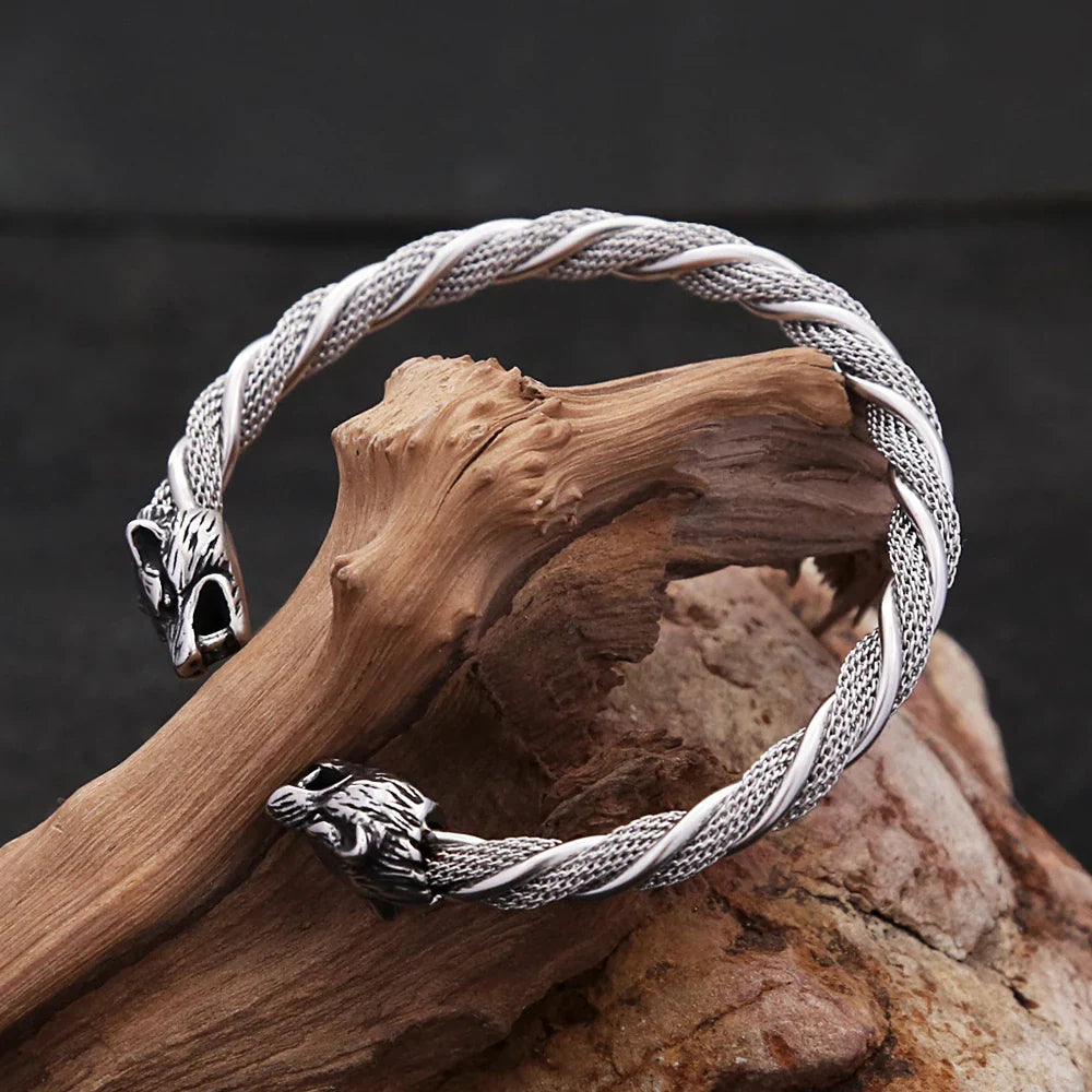 Viking Wolf Head Bracelet Stainless Steel