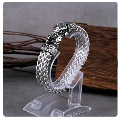 Viking Wolf Bracelet Stainless Steel Mesh Chain Wolf Mouth