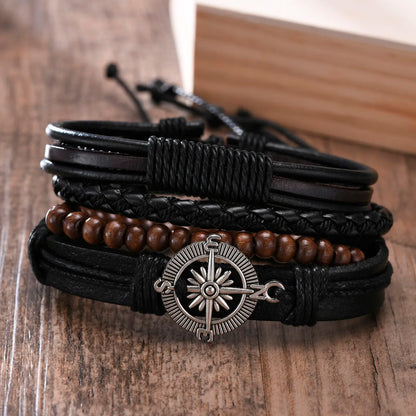 4 in 1 Braided Leather Viking Bracelet