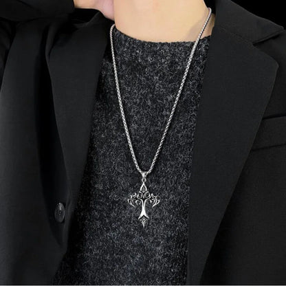 Stainless Steel Flame Cross Pendant Necklace for Men – Retro Titanium Steel Jewelry