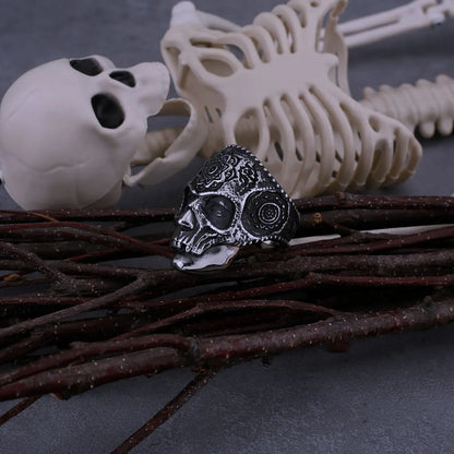 Gothic Retro Mandala Flower Viking Skull Ring