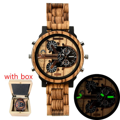 Big Face Large Wood Fashion Quartz Wristwatches Strap Dress Dual Clock Wooden Viking Watch