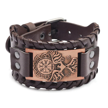 Viking Wide Leather Compass Bracelet