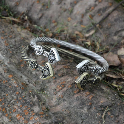 Norse Thor Hammer Thunder Torque Viking Bracelet Cuffs Bangles