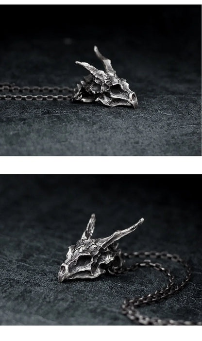 Viking Dragon Skull Pendant Necklace