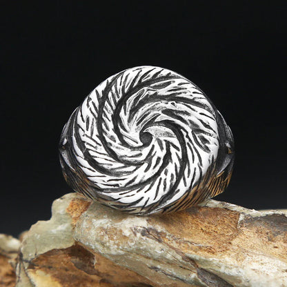 Stainless Steel Spiral Pattern Ring Swirl Flower Rings Men Women Jewelry