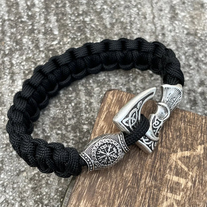 Slavic Perun Axe Norse Runes Trinity Bead Paracord Jewelry Viking Bracelet