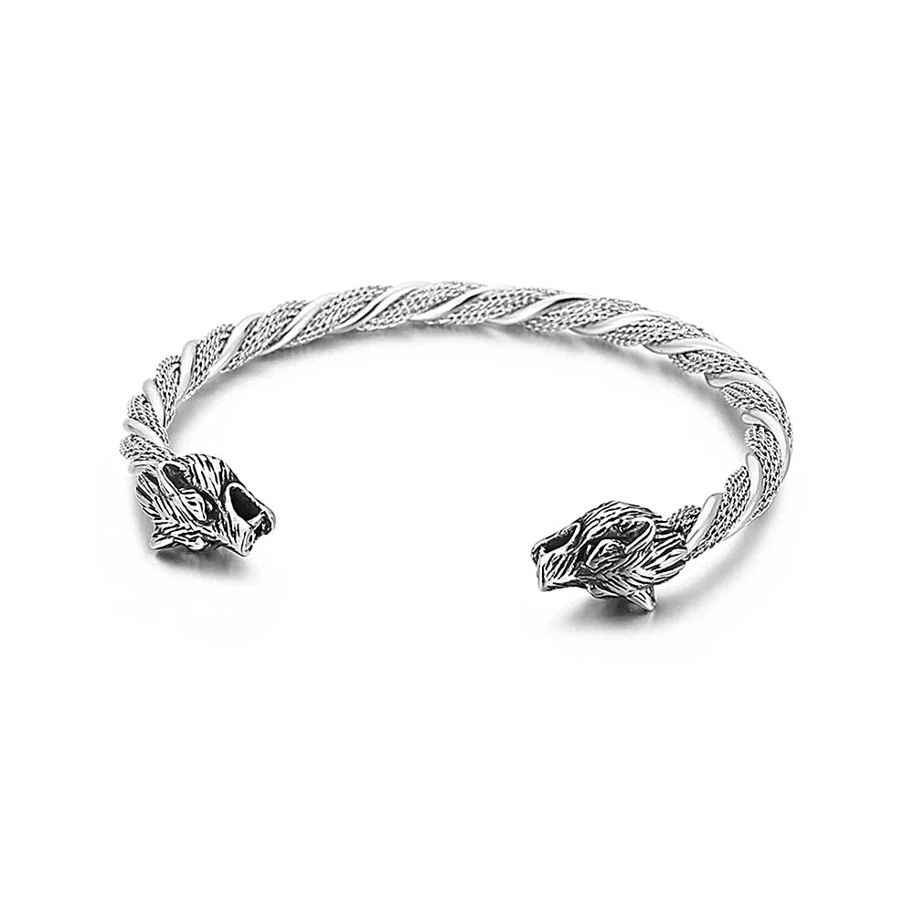 Viking Wolf Head Bracelet Stainless Steel