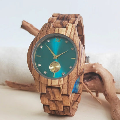 Women's Fashion Simulated Diamond Dial Stylish Simplicity Quartz Wooden Viking Watch