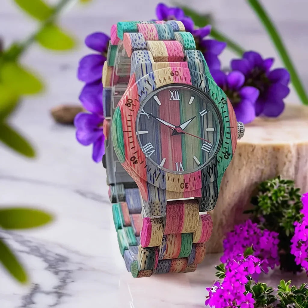 Women Watch Elegant Colorful Bamboo Wooden Viking Watch