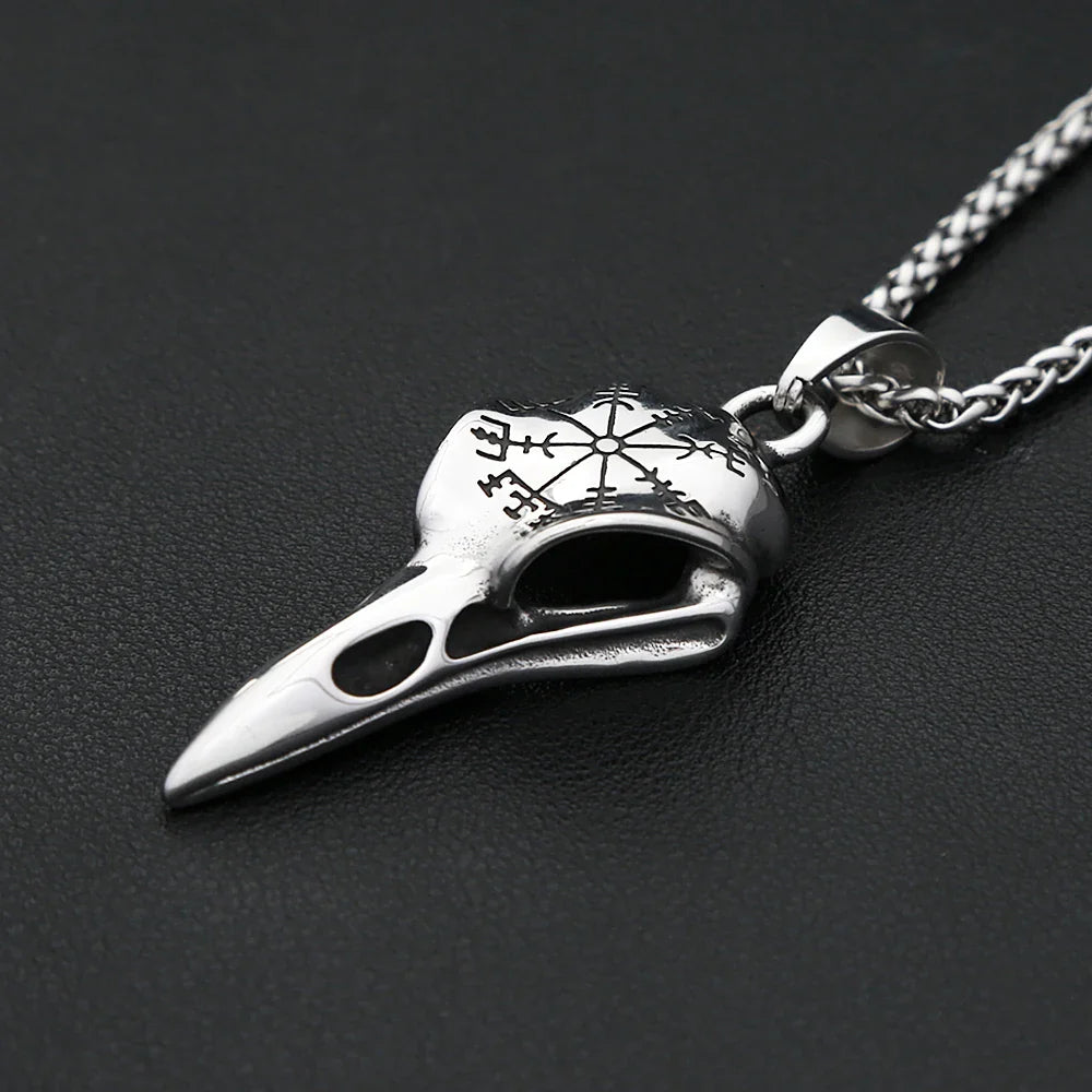 Vikings Compass Raven Head Necklace Stainless Steel Nordic