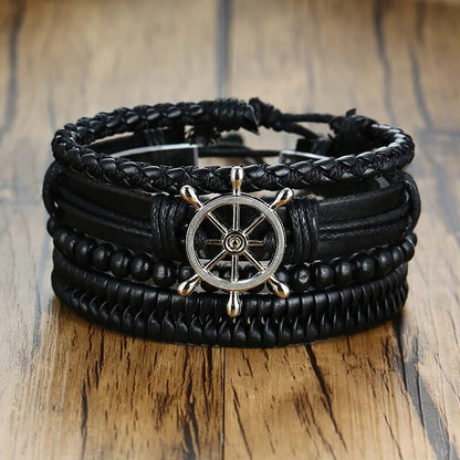 4 in 1 Braided Leather Viking Bracelet