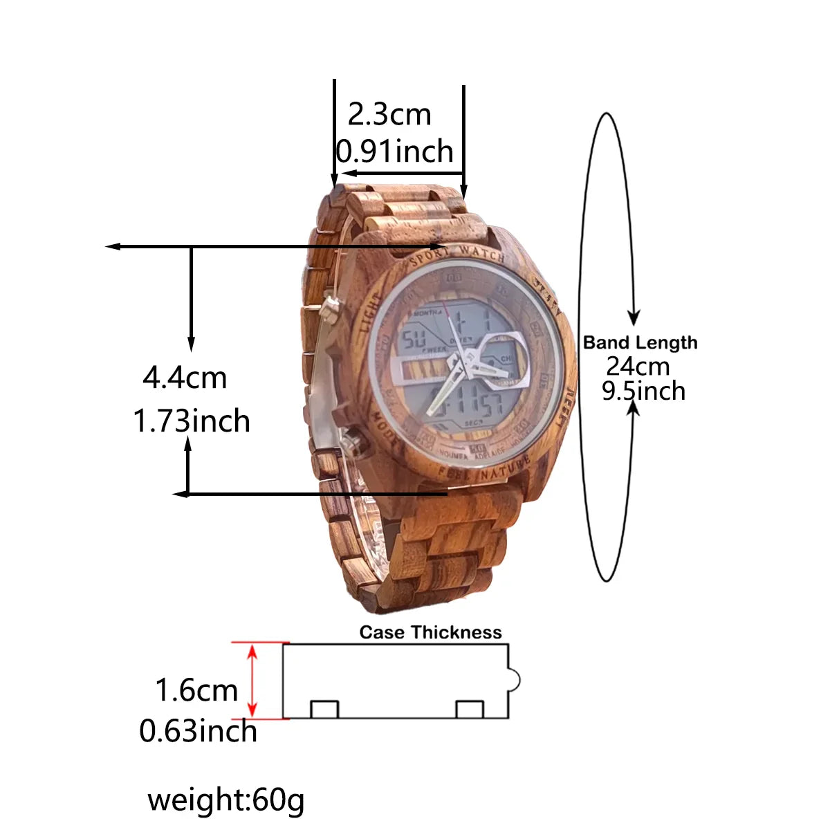 Digital Wooden Quartz LED Alarm Naturalism Sport Viking Watch