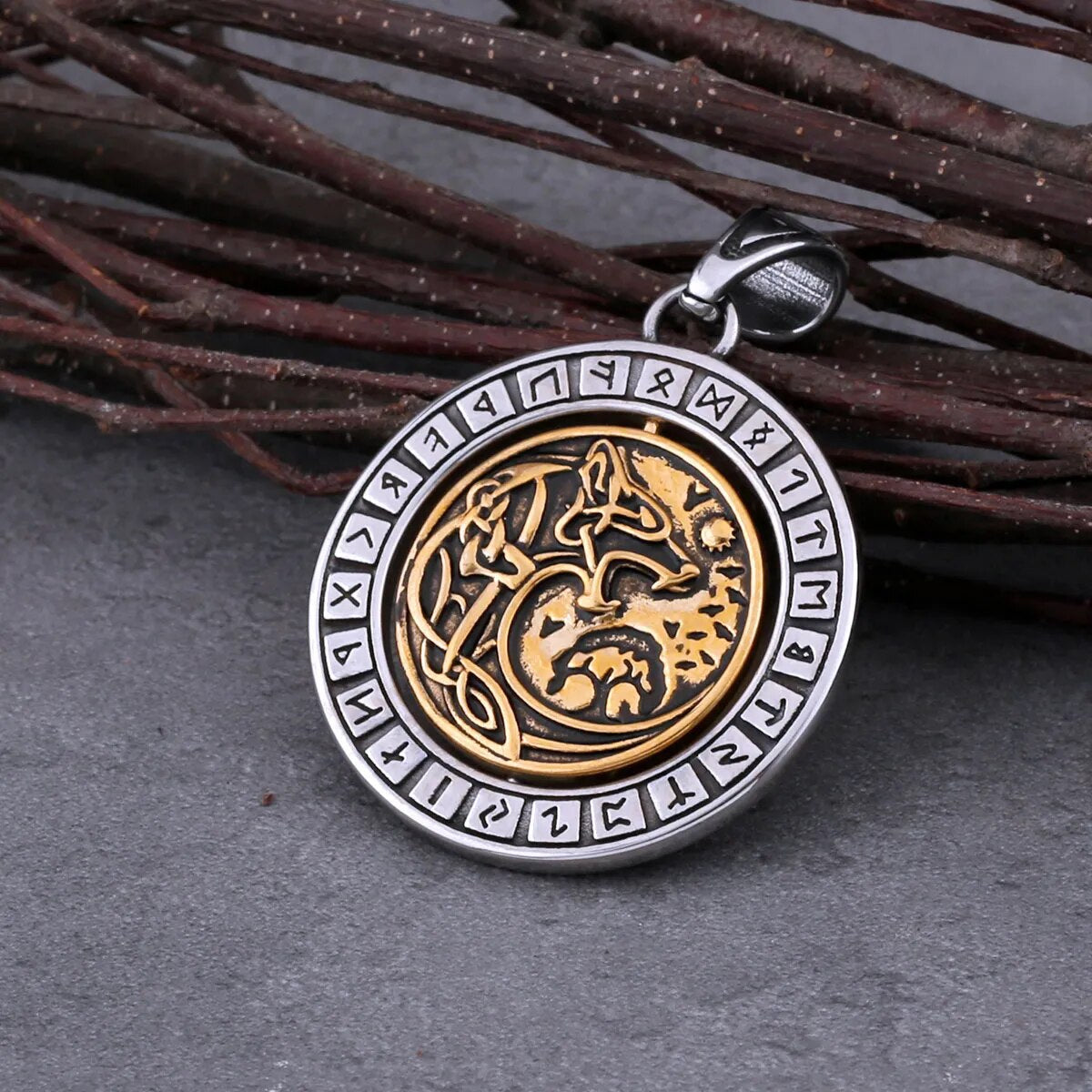 Rotate Vikings Wolf Necklace