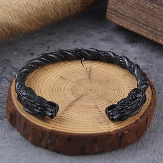 Black Stainless Steel Norse Dragon Viking Bracelet