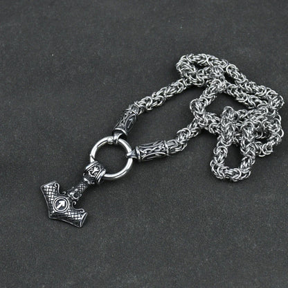 Viking amulet Jewelry Nordic viking rune with thor hammer pendant necklace  with stainless steel -king chain