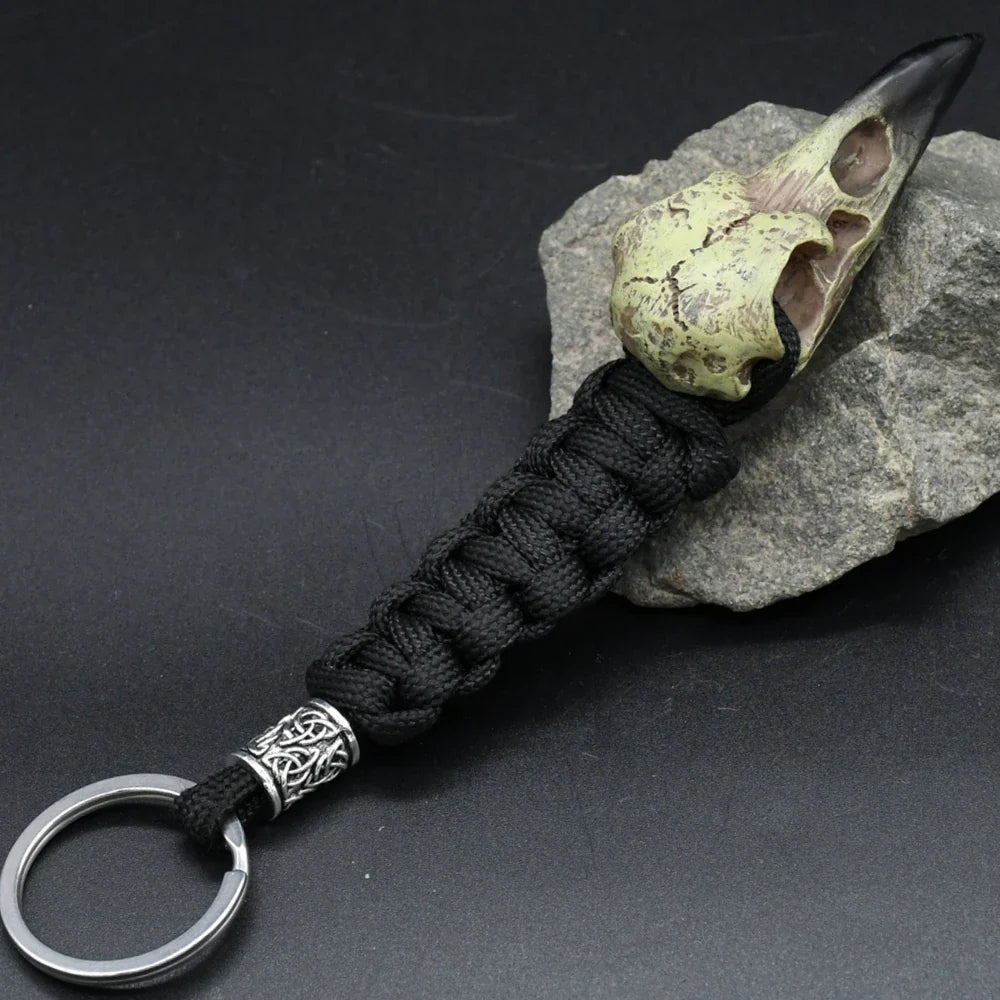 Nordic Raven Skeleton Runes Bead Paracord Keyholder